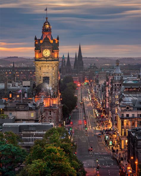 Princess Street In The Evening Edinburgh Scotland United Kingdom