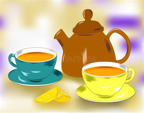 Flat Drawing Of A Tea Party Still Life Of Dishes Beautiful Background