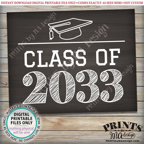 Class Of 2033 Sign High School Graduation In 2033 Printable 8x10
