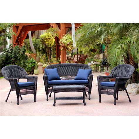 Shop all weather outdoor chair covers, outdoor sofa paint shutters black to match wicker and black front door? 4pc Black Wicker Conversation Set - Midnight Blue Cushions