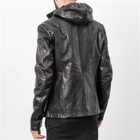 Black Rugged Hooded Leather Jacket Wolfensson