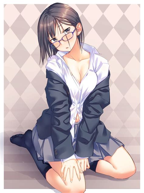 Wallpaper Illustration Anime Girls Short Hair Brunette Glasses