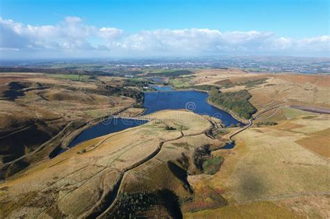 Aerial View Of A Reservoir In The Dry Area In Saddleworth Stock Image