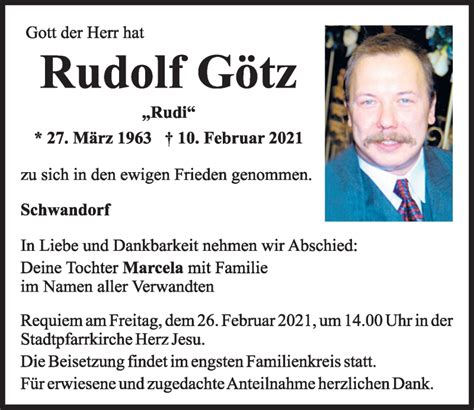 Traueranzeigen Von Rudolf Götz Mittelbayerische Trauer
