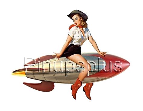 Rockabilly Cowgirl Riding Rocket Pinup Girl Guitar Decal On Reverb
