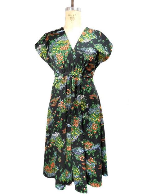1970s Floral Belted Sundress Polyester Empire Waist Etsy