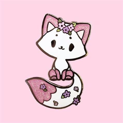 Floral Fox Pin Glitter Pink Blushsprout With Images Cute Pins
