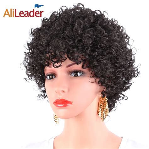Alileader Products Black Short Afro Kinky Curly Wigs For African American Heat Resistant
