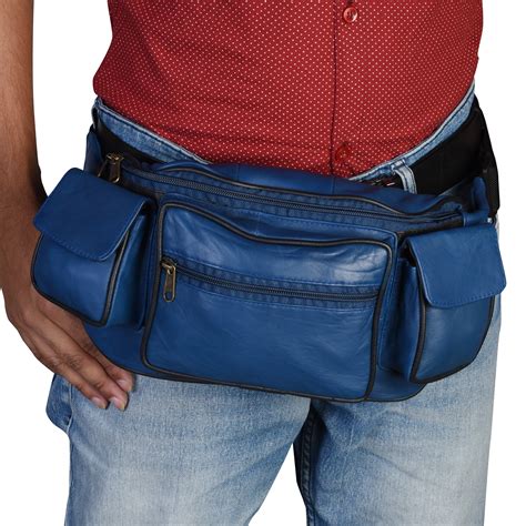 Leather Fanny Pack Waist Bag 6 Pockets Adjustable Belt Strap Travel
