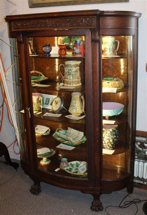 Bargain Johns Antiques Antique Oak Curved Glass China Cabinet