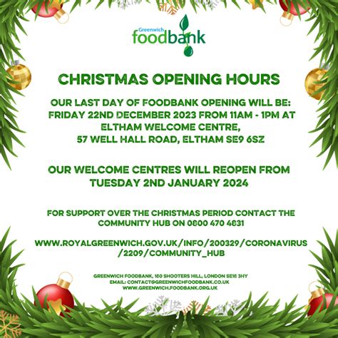 Christmas 2023 Opening Hours Greenwich Foodbank
