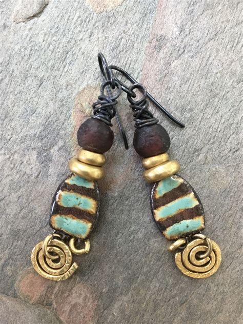 Tribal Earrings HappyFishThings Unusual Earrings Artisan Etsy
