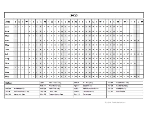 2023 Calendar Template Year At A Glance Free Printable Templates