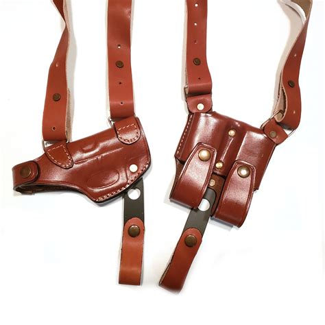 Leather Horizontal Shoulder Holster With Double Magazine Fits Etsy