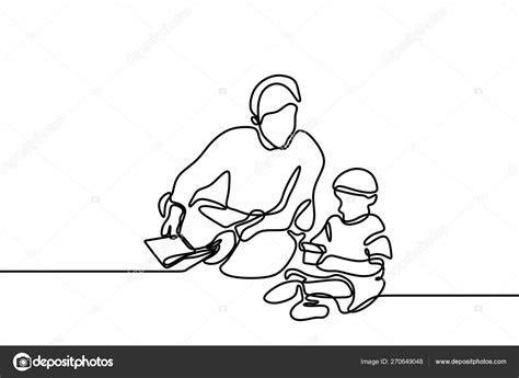 Continuous One Line Drawing Of Father Teach To Read Holy Quran To Her