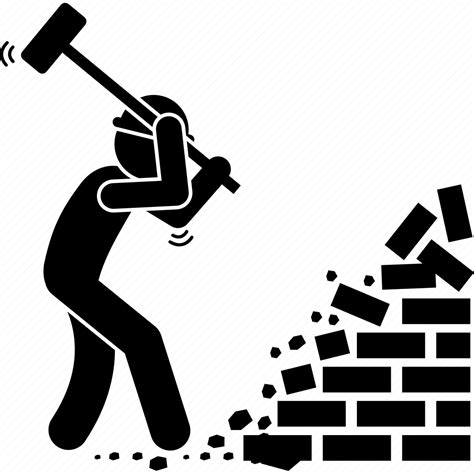 Construction Demolish Destroy Hammer Wall Worker Icon Download