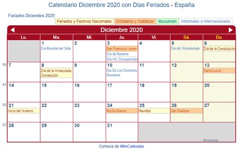 Calendario Diciembre 2020 Para Imprimir España