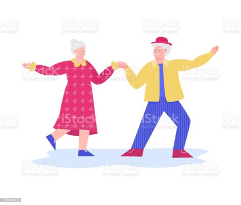 Happy Old Couple Dancing Together Cartoon Senior Man And Woman Stock