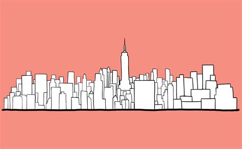 New York City Skyline Freehand Drawing Sketch On White Background