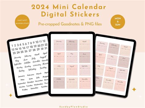 Mini Digital Calendar Stickers Neutral Calendar Goodnotes