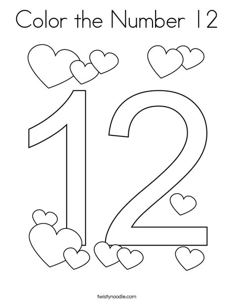 Color The Number 12 Coloring Page Twisty Noodle Numbers Preschool