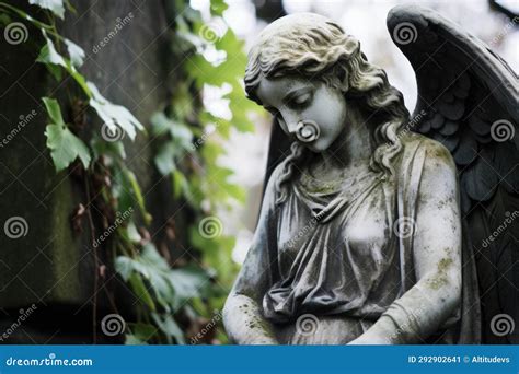 A Stone Statue Of An Angel In A Graveyard Stock Image Image Of