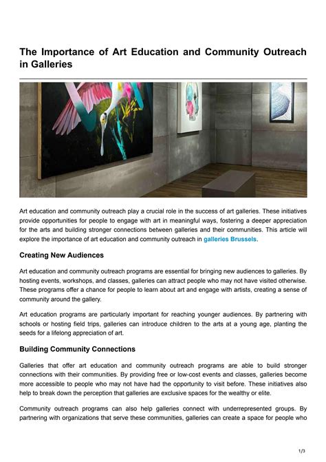 The Importance Of Art Education And Community Outreach In Galleries By