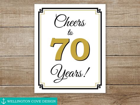 Cheers To 70 Years Printable Sign 70th Birthday Sign Party Etsy