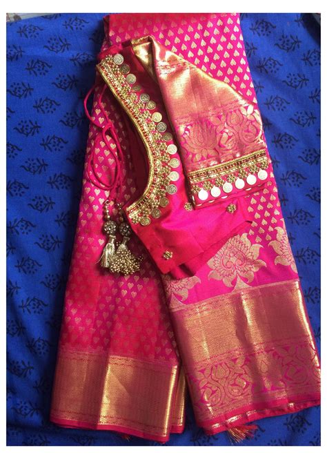 Blouse Work Designs Pattu Pink Pattu Saree With Kasu Work Blouse