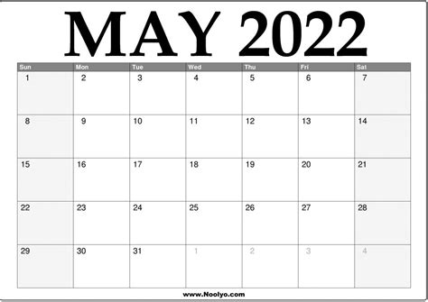 2022 May Calendar Printable Download Free Noolyocom May 2022 Free