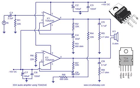 TDA2040 Based A 30 Watt Audio Amplifier Circuit Electronic Circuit