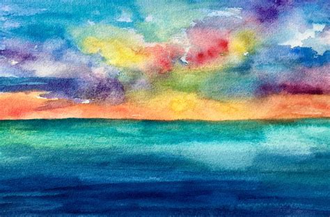 Watercolor Ocean Sunset