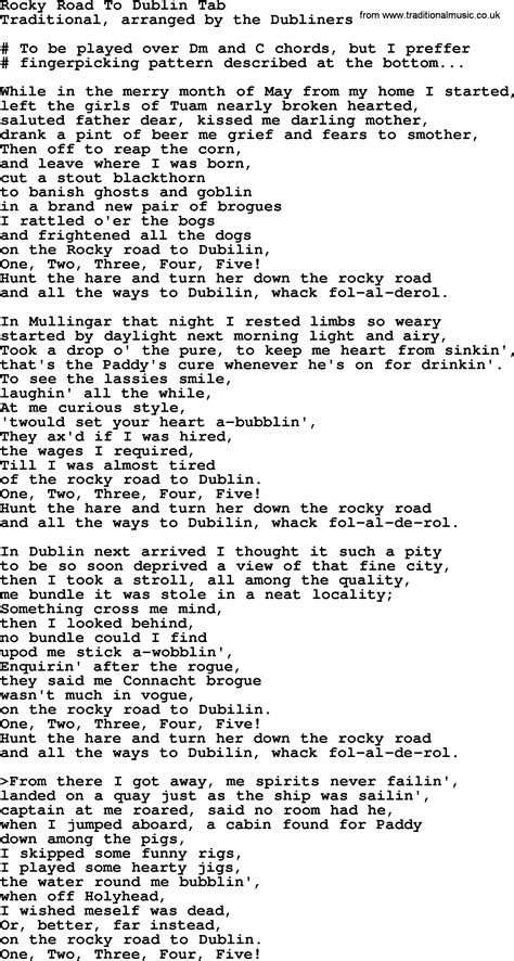 Rocky Road To Dublin Tab by The Dubliners - song lyrics and chords