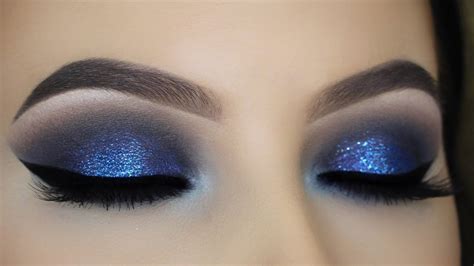 Blue Glitter Smokey Eye Tutorial Blue Glitter Eye Makeup Silver Eye