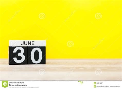 June 30th Day 30 Of Month Calendar On Yellow Background Summer Day