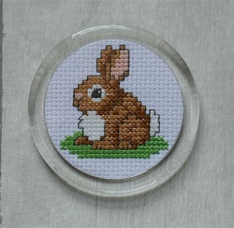 Cross Stitch Rabbit Fridge Magnet In Round Acrylic Frame In 2021