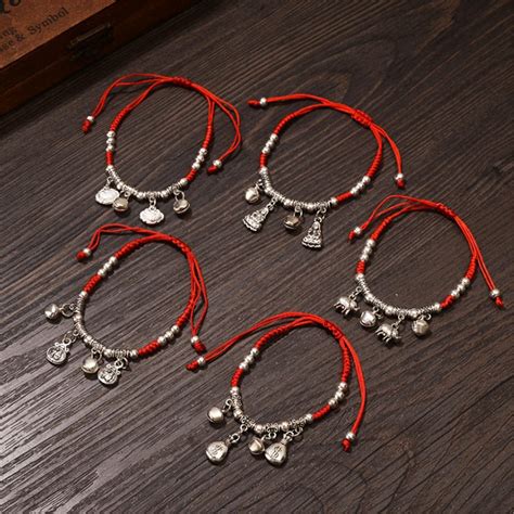 Chinese Lucky Red String Rope Copper Coins Elephant Woven Adjustable