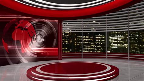 News Tv Studio Set Virtual Green Screen Background Loop Stock Footage