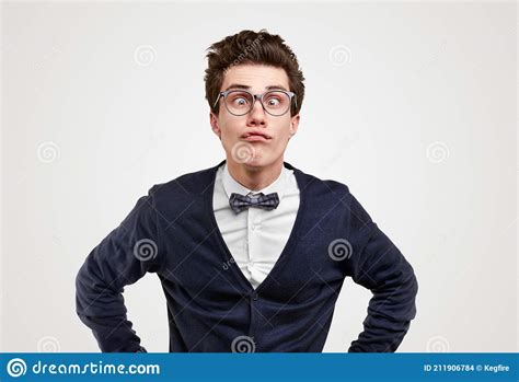 Crazy Genius With Funny Face Stock Photo Image Of Glasses Grimace