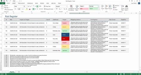 Risk Register Example Excel And Operational Risk Register Template