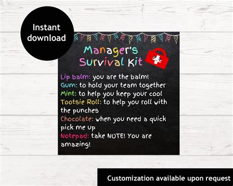 Manager Survival Kit Tag Printable Survival Kit For Managers Ts For
