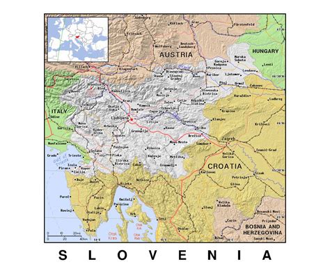 Detailed Political Map Of Slovenia With Relief Preview 