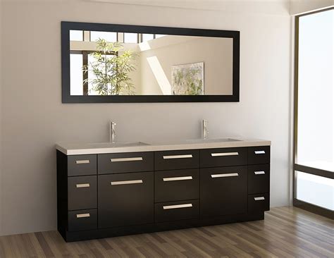 A dark brown double vanity completes this contemporary bathroom balancing out the light neutral color pallet used throughout the space. 84 Inch Bathroom Vanity: The Variants - HomesFeed