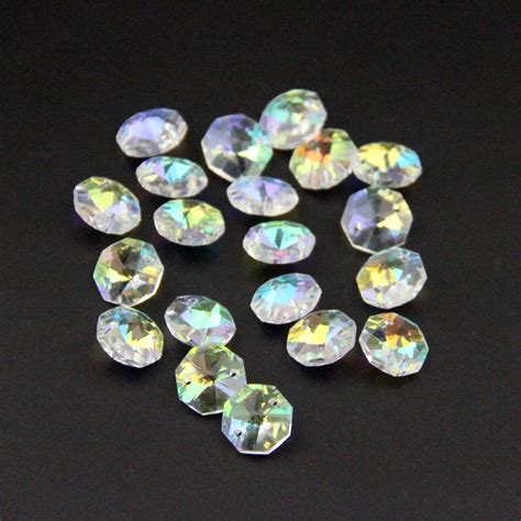 500pcs 14mm Ab Octagon Beads Crystal Glass Loose Beads 2 Holes Prism