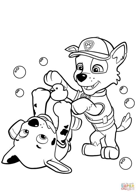 Kids can color in their favorite snow pup! Marshal Paw Patrol - Free Colouring Pages