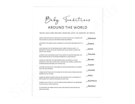 Baby Traditions Around The World Baby Shower Game Minimalist Boy