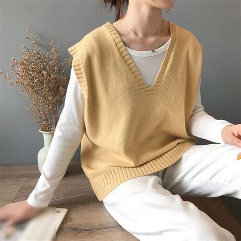 7 Colors Women Korea Winter Knitted Sweater Preppy Sleeveless V Neck