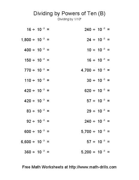 Dividing By Powers Of Ten B Worksheet For 7th 8th Grade Lesson Planet