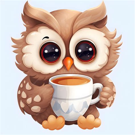 Premium Ai Image Owl Drinking Coffee Illustration
