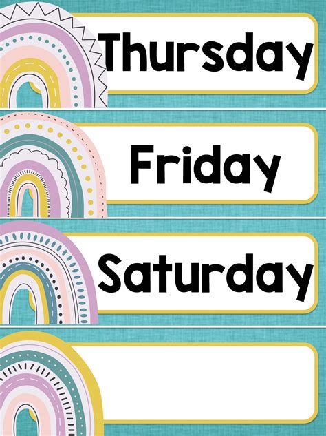 Boho Rainbow Days Of The Week Labels Including Blanks By Teach Simple